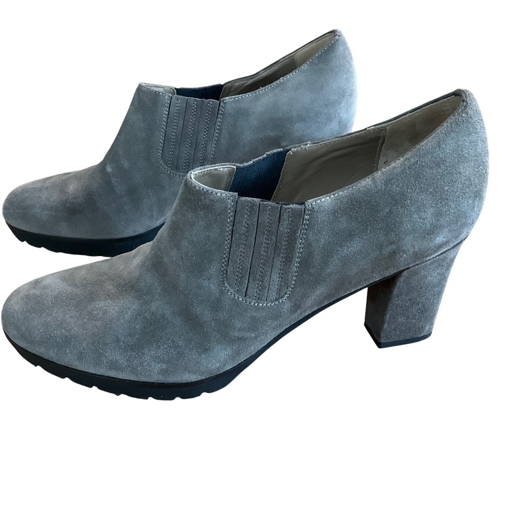 ANYI LU Italian Suede Block Heel Ankle Booties Grey Women Size 39 US‎ 9
